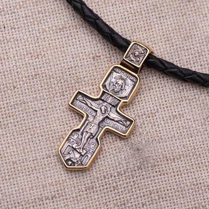 Срібний хрестик з позолотою "Розп'яття. Серафим Саровський" 131793 №5