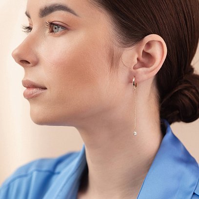 Серьги - кольца "Капельки"  с фианитами (желтое золото) с08352 №2