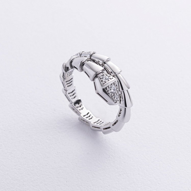 Кольцо "Змея" в белом золоте (фианиты) к08083 от ювелирного магазина Оникс