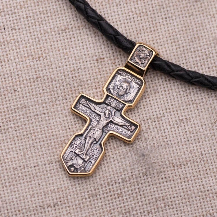 Срібний хрестик з позолотою "Розп'яття. Серафим Саровський" 131793 від ювелірного магазину Онікс - 4