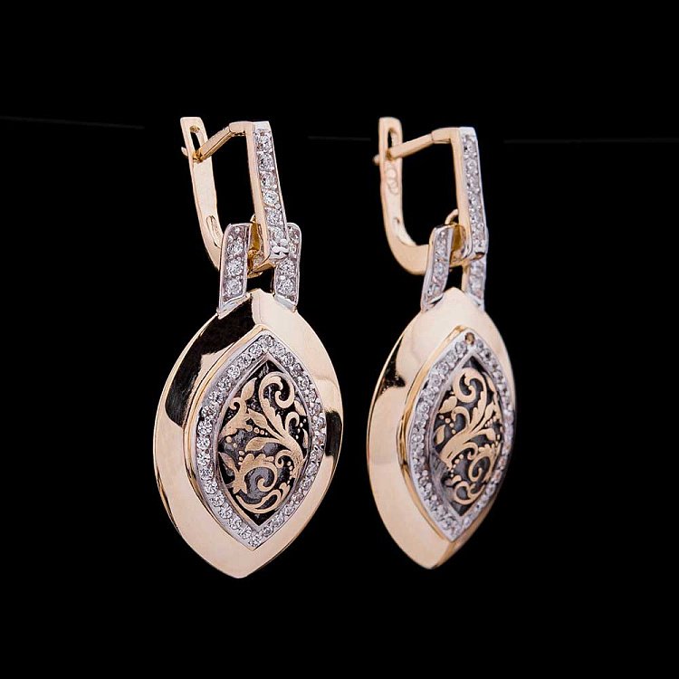 Золотые серьги с фианитами с03725 от ювелирного магазина Оникс - 3