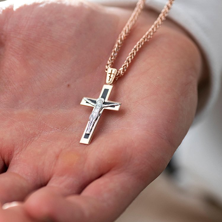 Золотий хрест "Розп'яття. Спаси і Збережи" 210103Е від ювелірного магазину Онікс - 1