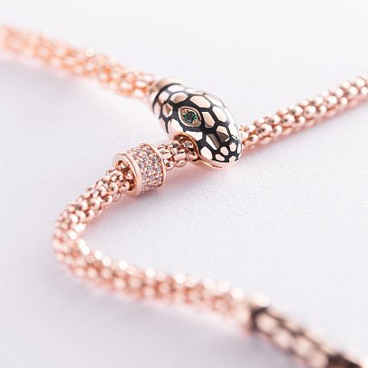 Колье "Змея" в красном золоте (фианит, эмаль) кол01727 №3