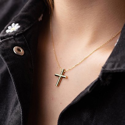 Колье с крестиком в желтом золоте кол02355 №2