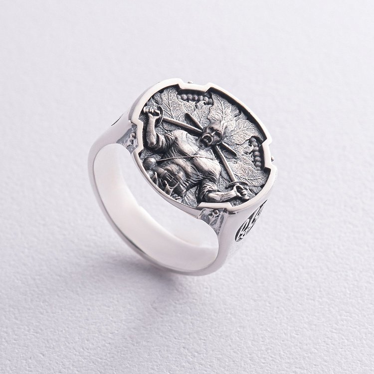 Мужская серебряная печатка "Український козак" 112704 от ювелирного магазина Оникс - 6