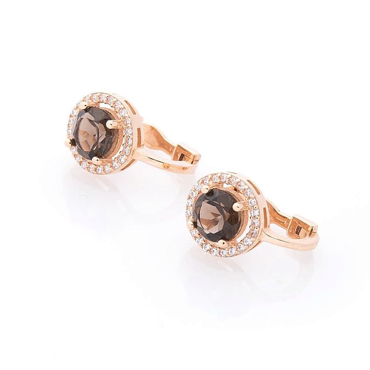 Золотые серьги с дымчатым кварцем и фианитами с04166 от ювелирного магазина Оникс