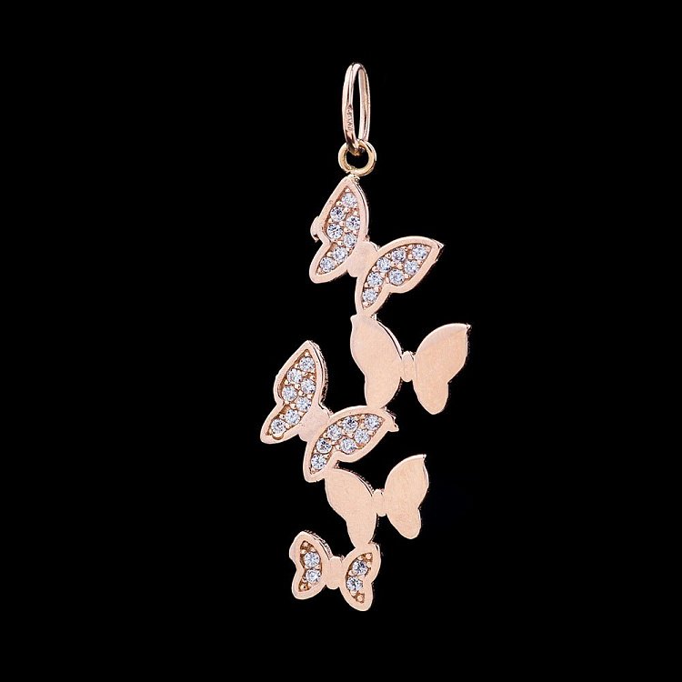 Золотая подвеска "Бабочки" с фианитами п02718 от ювелирного магазина Оникс