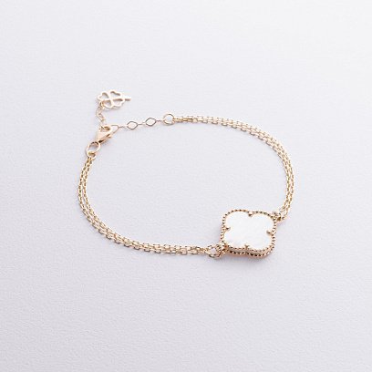 Подвійний браслет "Конюшина" в жовтому золоті (перламутр) б05498