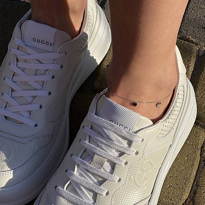 Золотой браслет "Сердечки и монетки" (фианиты) на ногу б04901 №2