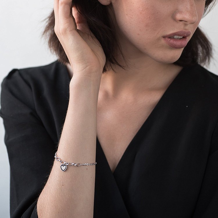 Серебряный браслет с сердечком 141390 от ювелирного магазина Оникс - 4