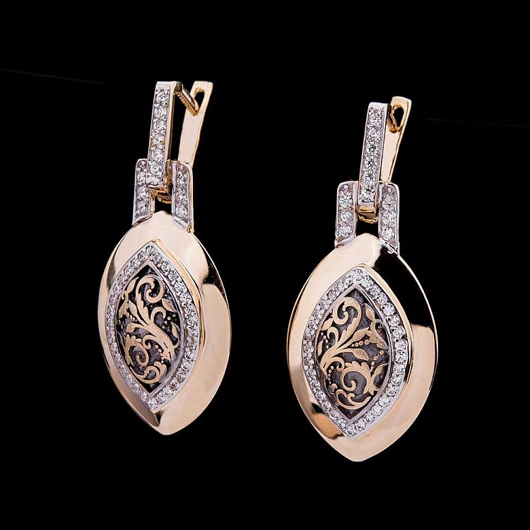 Золотые серьги с фианитами с03725 от ювелирного магазина Оникс - 2