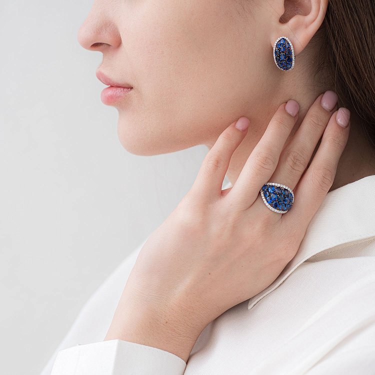 Золоті сережки з діамантами і сапфірами MR16037Egm від ювелірного магазину Онікс - 1