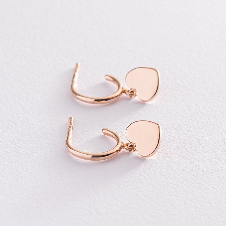 Золотые серьги - пусеты "Сердечки" с07332 от ювелирного магазина Оникс - 4