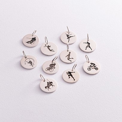 Серебряный кулон "Мое любимое хобби - спорт" (17 мм) 132722sport