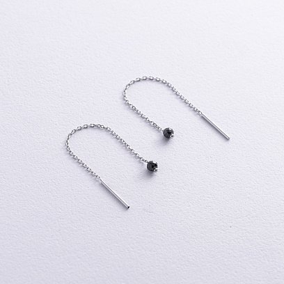 Серьги - протяжки в белом золоте (черные фианиты) с08885 №5