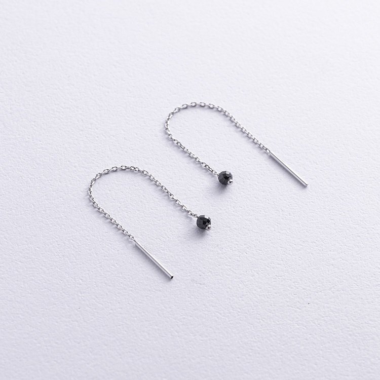 Серьги - протяжки в белом золоте (черные фианиты) с08885 от ювелирного магазина Оникс - 4