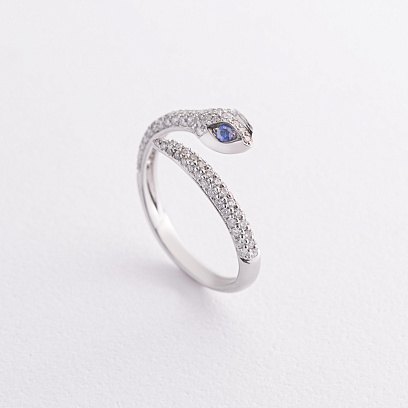 Золота каблучка "Змія" з діамантами і сапфірами кб0622ca