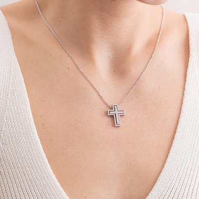 Кольє "Хрестик" у білому золоті з діамантами 116001121 №5