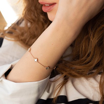 Браслет "Клевер" с перламутром mini (красное золото) б05245 №4