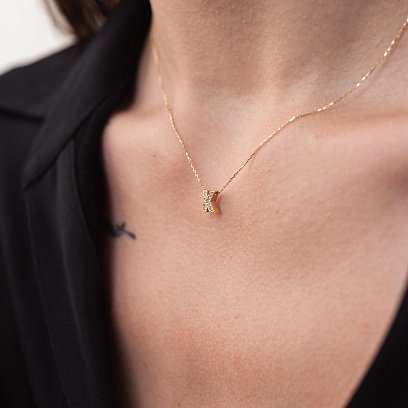 Колье с буквой "О" в желтом золоте (фианиты) кол01165О №16