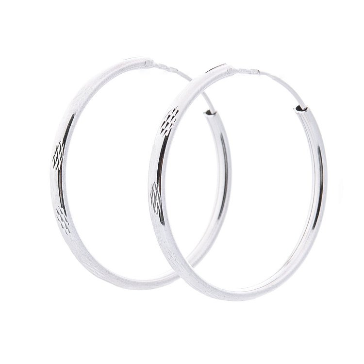 Серебряные серьги-кольца 122228 от ювелирного магазина Оникс