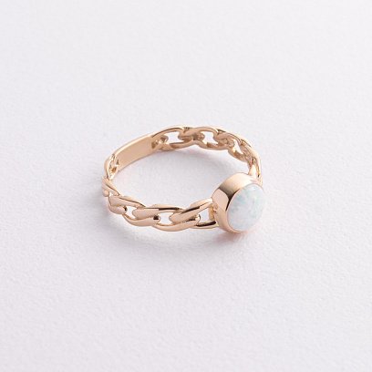 Каблучка "Ланцюжок" з синт. опалом (жовте золото) к07464 №3