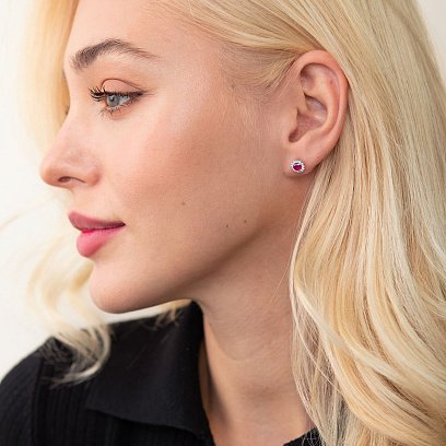 Срібні сережки - пусети з рубінами і фіанітами  2112/9р-HRUB №2