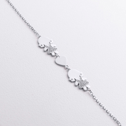 Браслет "Дві дівчинки та сердечко" в білому золоті (фіаніти) б05663 №2