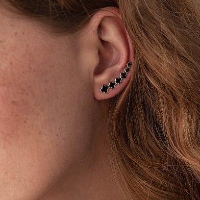 Серебряные серьги - клаймберы "Клевер" с эмалью 123251 №2