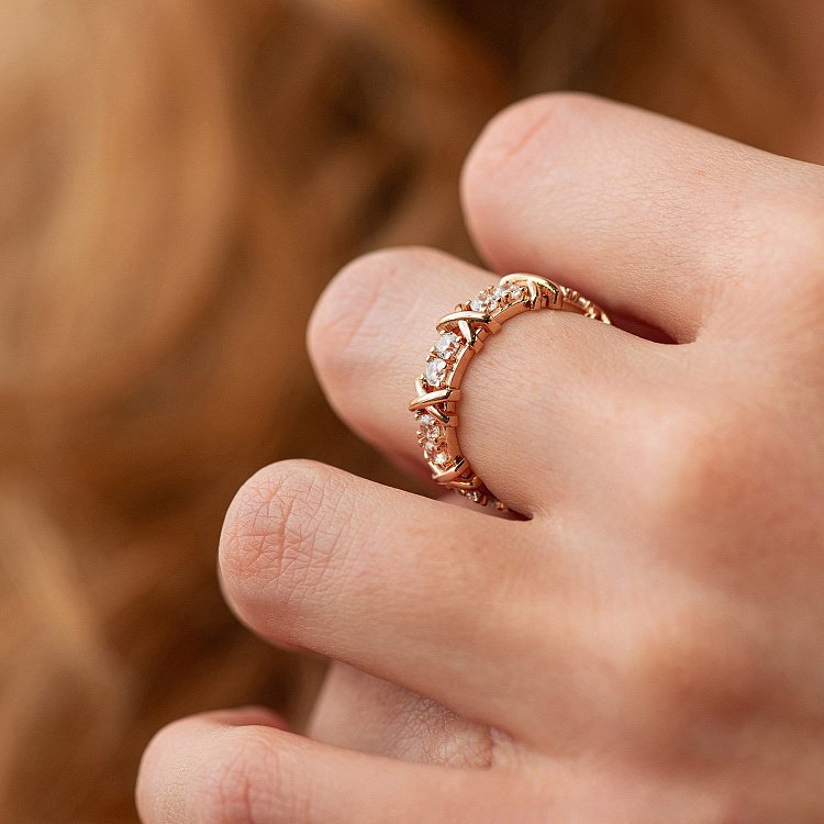 Каблучка "Rosie" з фіанітами (червоне золото) к08096 від ювелірного магазину Онікс - 3