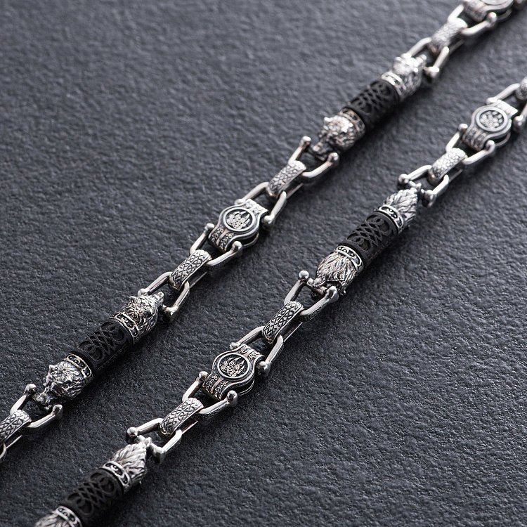 Мужская серебряная цепочка "Медведи" с эбеновым деревом 1252 от ювелирного магазина Оникс - 5