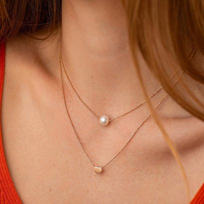 Двойное колье "Сердечко и жемчужина" (красное золото) кол02547