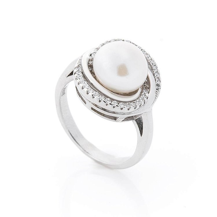 Срібний перстень з культ. прісн. перлами і фіанітами 111857 - 3 Срібний перстень з культ. прісн. перлами і фіанітами 111857 від ювелірного магазину Онікс - 3