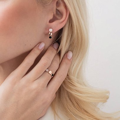 Золотые серьги с фианитами и эмалью 420400е №2