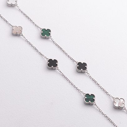 Срібне кольє "Конюшина" (онікс, малахіт, перламутр) 181337 №2