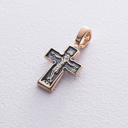 Золотой православный крест "Распятие. Молитва "Господи, помилуй" п02214 №4