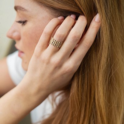 Широкое кольцо "Бьянка" в желтом золоте к07358 №13