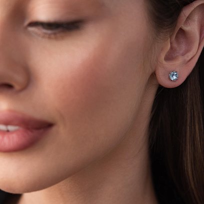 Золоті сережки-пусети з блакитним топазом с06403 №4