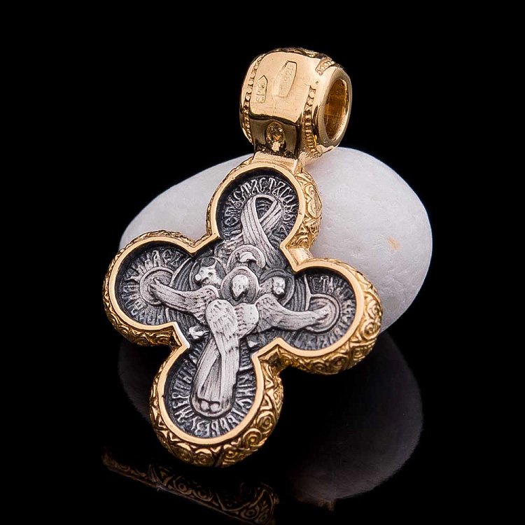 Серебряный детский крестик с позолотой «Распятие. Тетраморф» 13690 от ювелирного магазина Оникс - 3