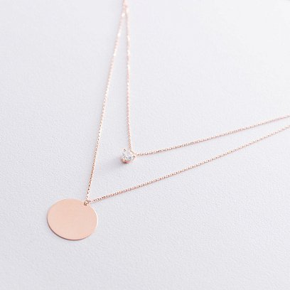 Колье с фианитом в красном золоте (возможна гравировка) кол01681