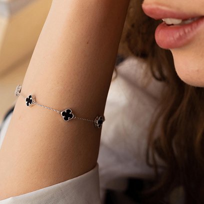 Браслет "Конюшина" з оніксом mini (біле золото) б05249 №5