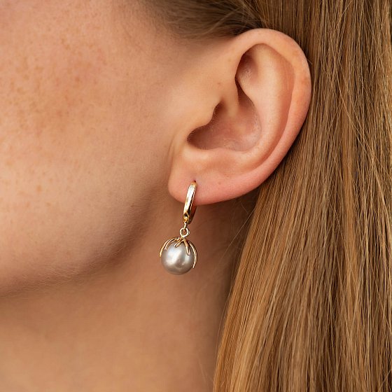 Сережки в жовтому золоті (культ. прісн. перли) с08591 №4