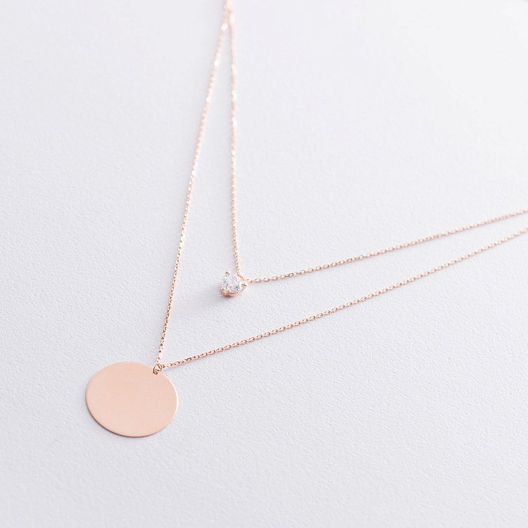 Колье с фианитом в красном золоте (возможна гравировка) кол01681 от ювелирного магазина Оникс