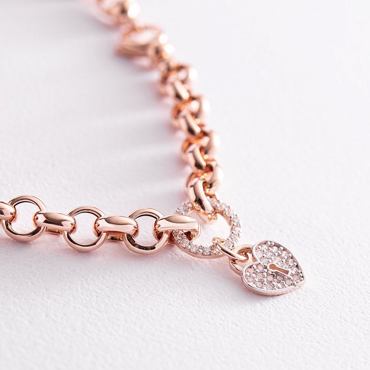 Браслет у червоному золоті "Серце, ключ і зірочка" (фіаніти) б04876 від ювелірного магазину Онікс - 3