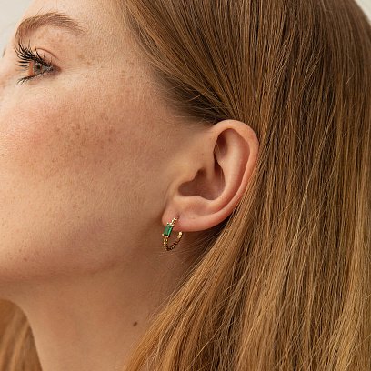 Золоті сережки - кільця " Аннабель" із зеленими фіанітами с08500 №6