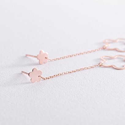 Золоті сережки - пусети на ланцюжку "Квіточки" с05956 №4