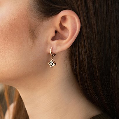 Золоті сережки "Конюшина" з фіанітом с04925 №2