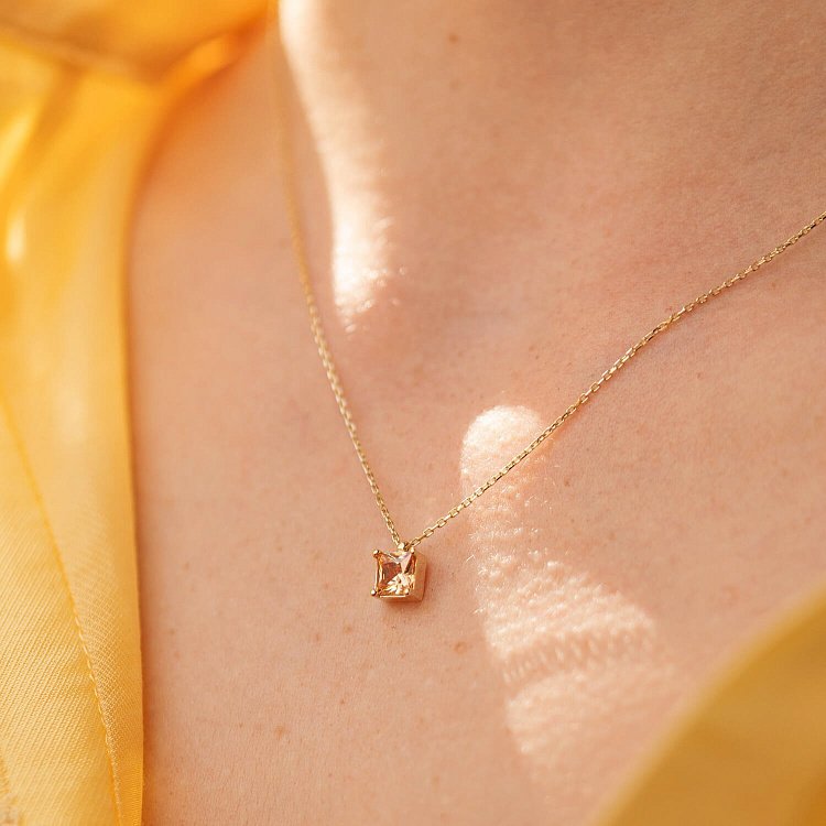 Золотое колье "Альма" (оранжевый фианит) кол02366 от ювелирного магазина Оникс - 3