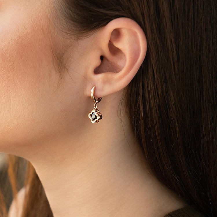 Золоті сережки "Конюшина" з фіанітом с04925 від ювелірного магазину Онікс - 1