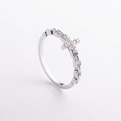 Серебряное кольцо "Крестик" с фианитами 112849